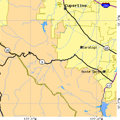 Zip code 95070 close-up map