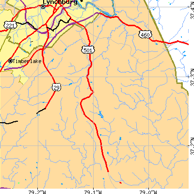 Zip code 24588 close-up map