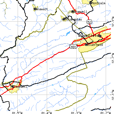 Zip code 24605 close-up map