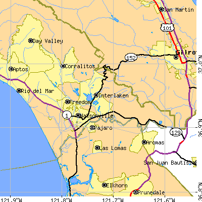 Zip code 95076 close-up map