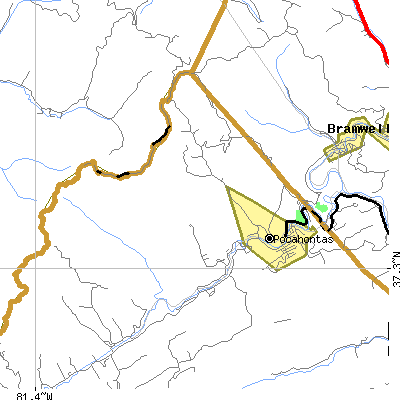 Zip code 24635 close-up map