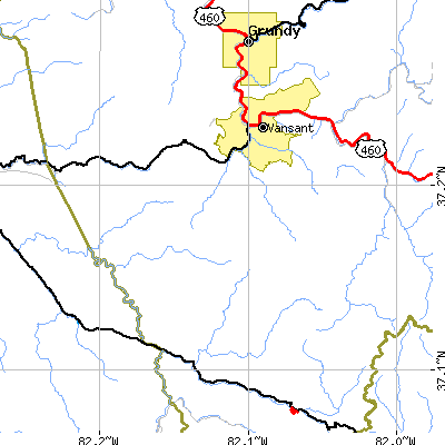 Zip code 24656 close-up map