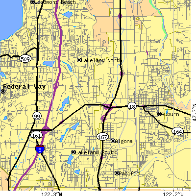 Zip code 98001 close-up map