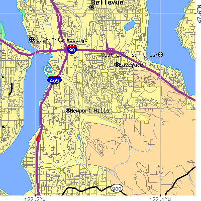 Zip code 98006 close-up map