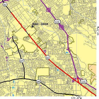 Zip code 95111 close-up map