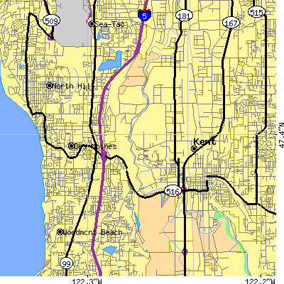 Zip code 98032 close-up map