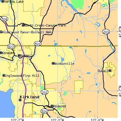 Zip code 98072 close-up map