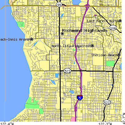 Zip code 98133 close-up map