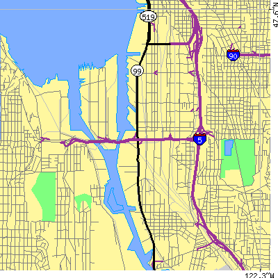 Zip code 98134 close-up map