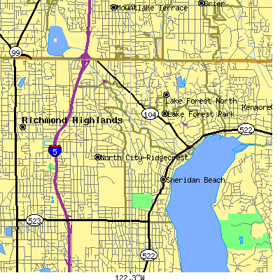 Zip code 98155 close-up map