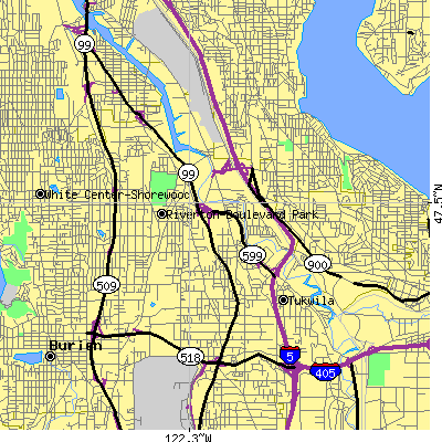 Zip code 98168 close-up map