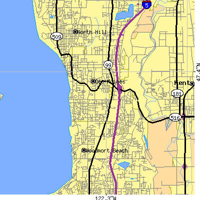 Zip code 98198 close-up map