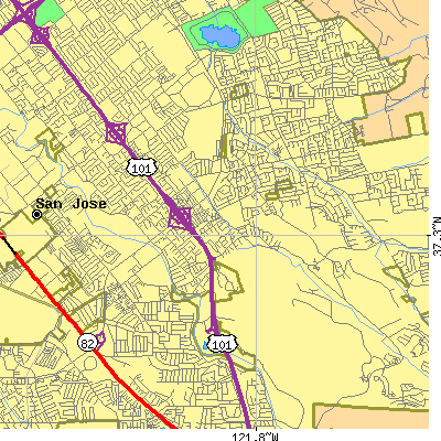 Zip code 95121 close-up map