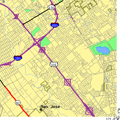 Zip code 95122 close-up map