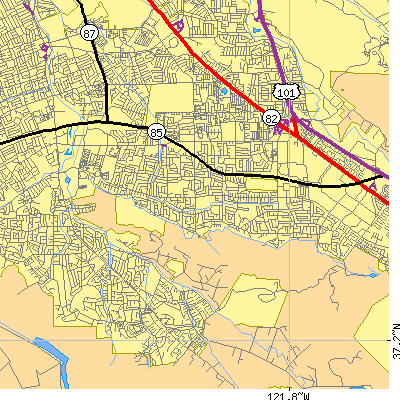 Zip code 95123 close-up map