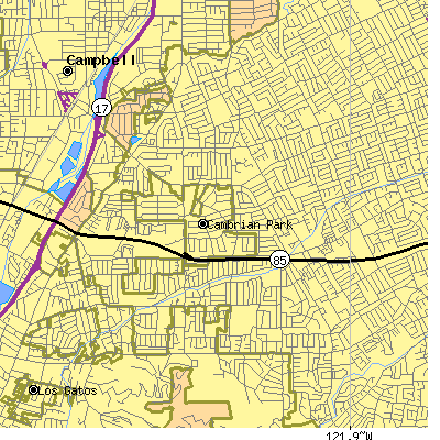 Zip code 95124 close-up map