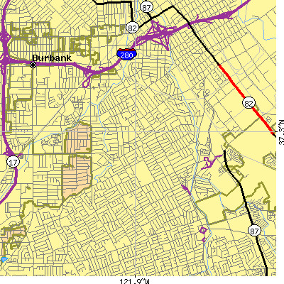 Zip code 95125 close-up map