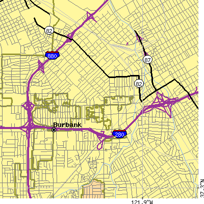 Zip code 95126 close-up map