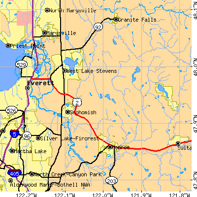 Zip code 98290 close-up map