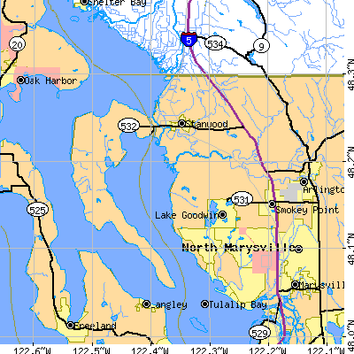 Zip code 98292 close-up map