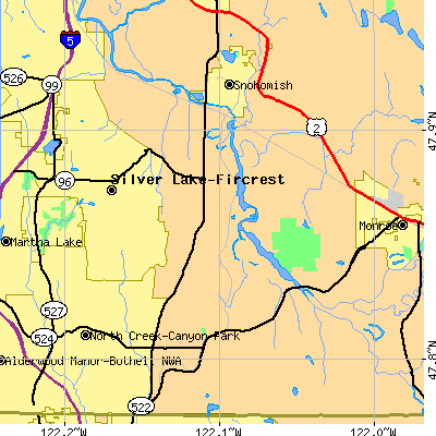 Zip code 98296 close-up map