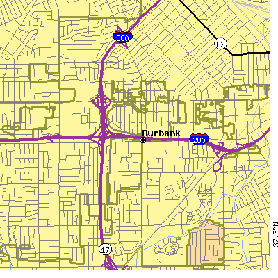 Zip code 95128 close-up map