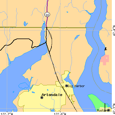 Zip code 98332 close-up map