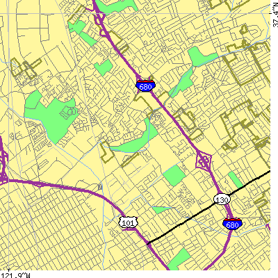 Zip code 95133 close-up map