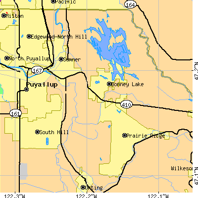 Zip code 98390 close-up map