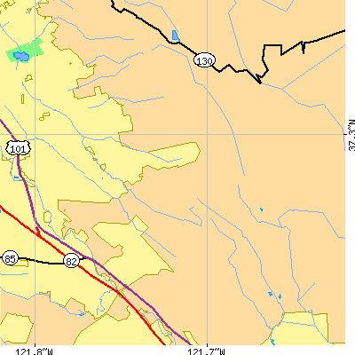 Zip code 95135 close-up map