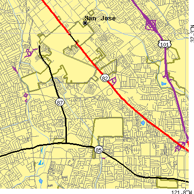 Zip code 95136 close-up map