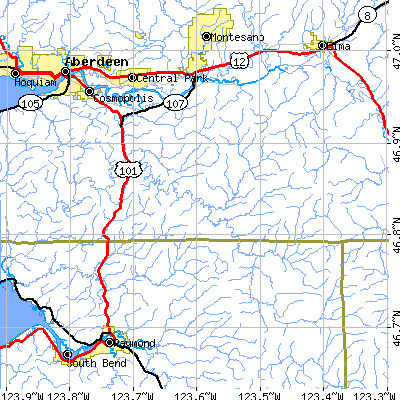 Zip code 98537 close-up map