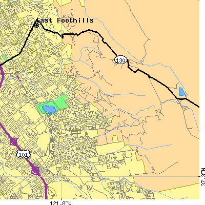 Zip code 95148 close-up map