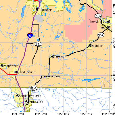 Zip code 98589 close-up map
