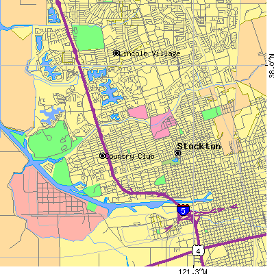 Zip code 95204 close-up map