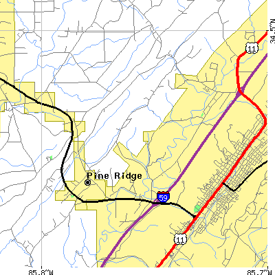 Zip code 35968 close-up map