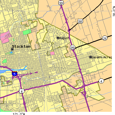 Zip code 95205 close-up map