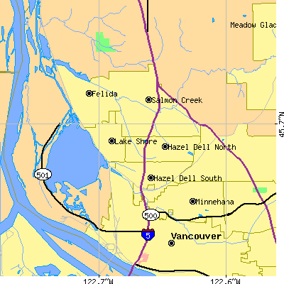 Zip code 98665 close-up map