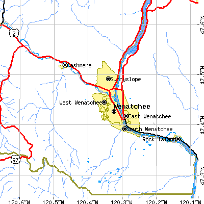 Zip code 98801 close-up map