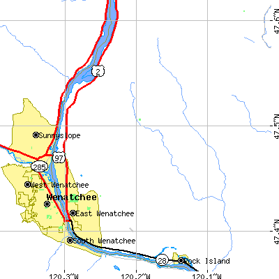 Zip code 98802 close-up map