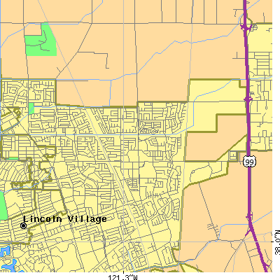 Zip code 95210 close-up map