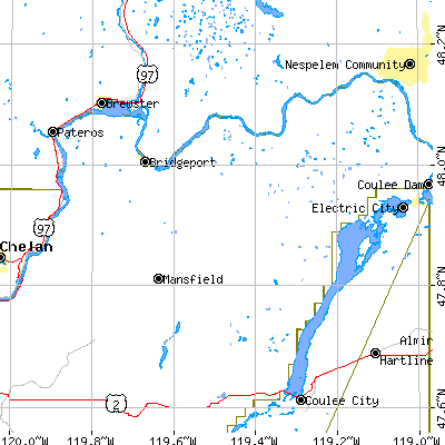 Zip code 98830 close-up map