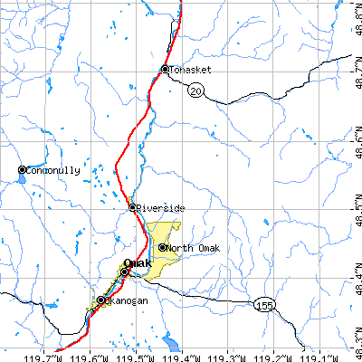 Zip code 98849 close-up map