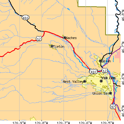Zip code 98908 close-up map