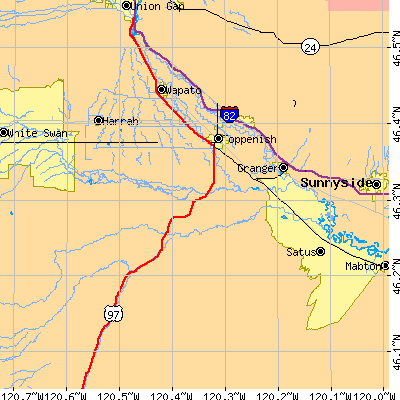 Zip code 98948 close-up map