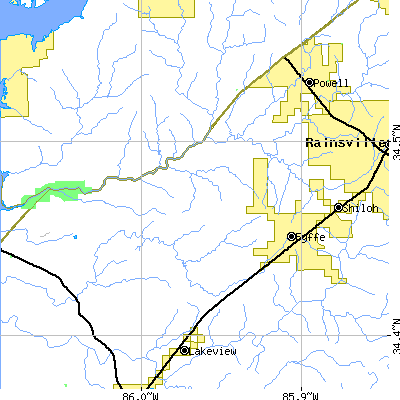 Zip code 35971 close-up map