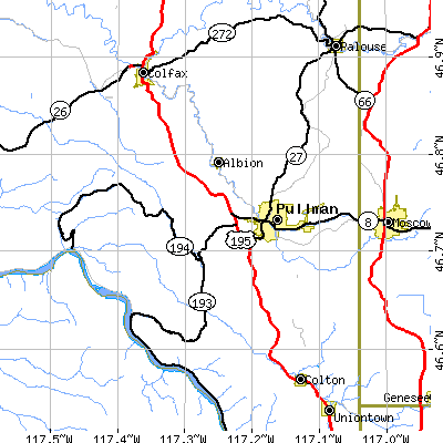 Zip code 99163 close-up map