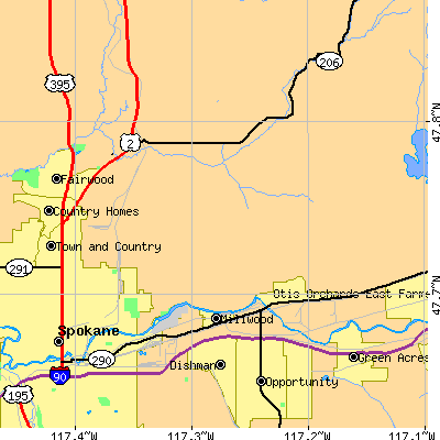 Zip code 99217 close-up map