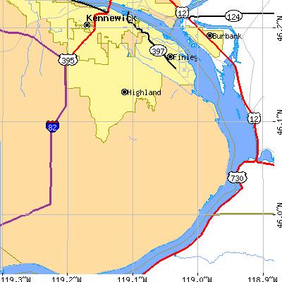 Zip code 99337 close-up map