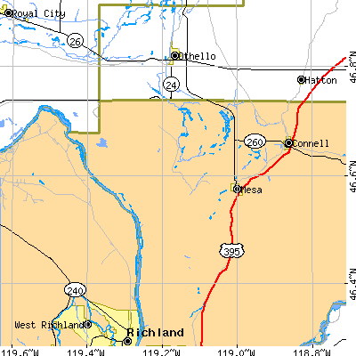 Zip code 99343 close-up map